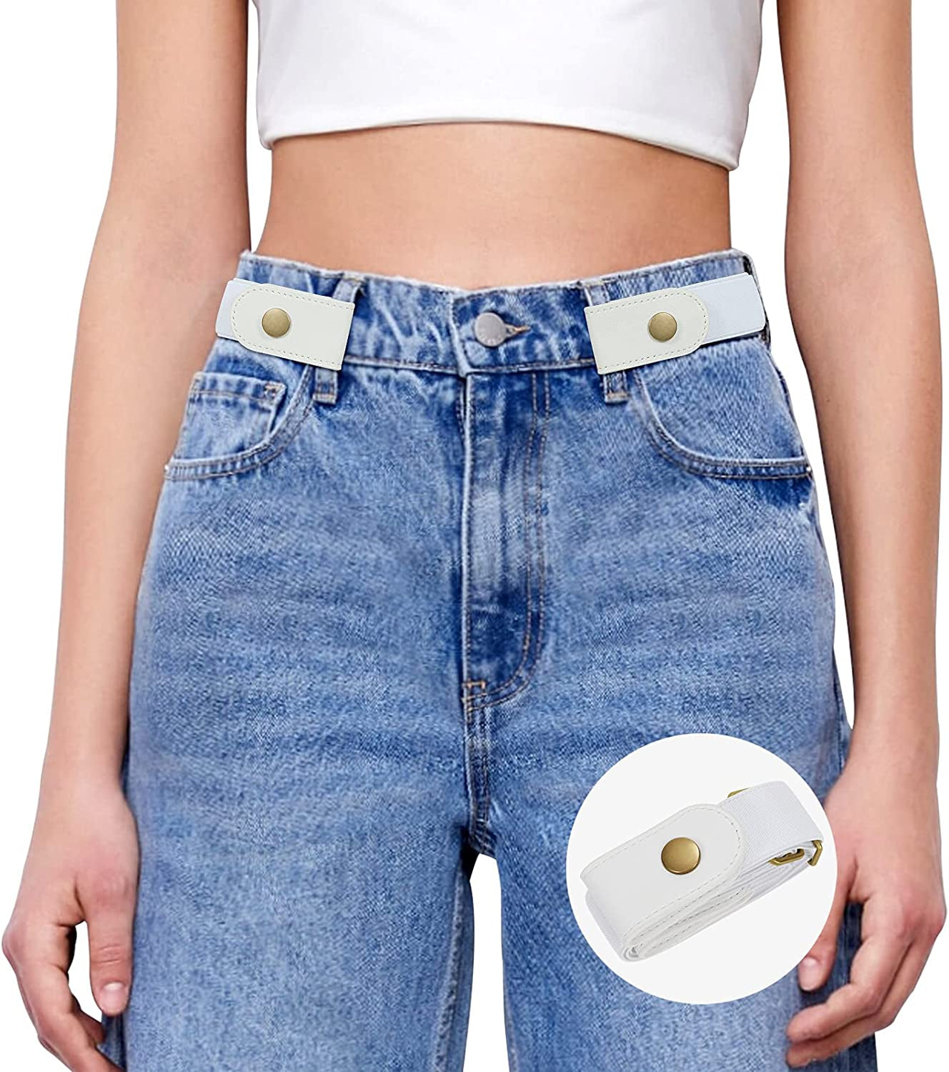 SANSTHS Buckle-Free Elastic Women Belt for Jeans without Buckle, Comfortable Invisible Belt No Bulge No Hassle Apparel & Accessories > Clothing Accessories > Belts SANSTHS F-white Fit pants 47"-65"