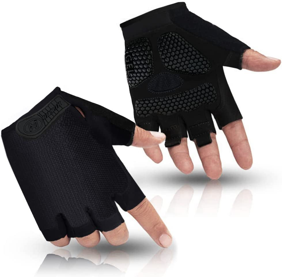 Huwaih Cycling Gloves for Men/Women anti Slip Shock Absorbing Biking Gloves Half Finger Gel Pad Bicycle Gloves Breathable Bike Gloves Apparel & Accessories > Clothing Accessories > Gloves & Mittens HuwaiH Black S (Palm Width: 3.15"-3.35")