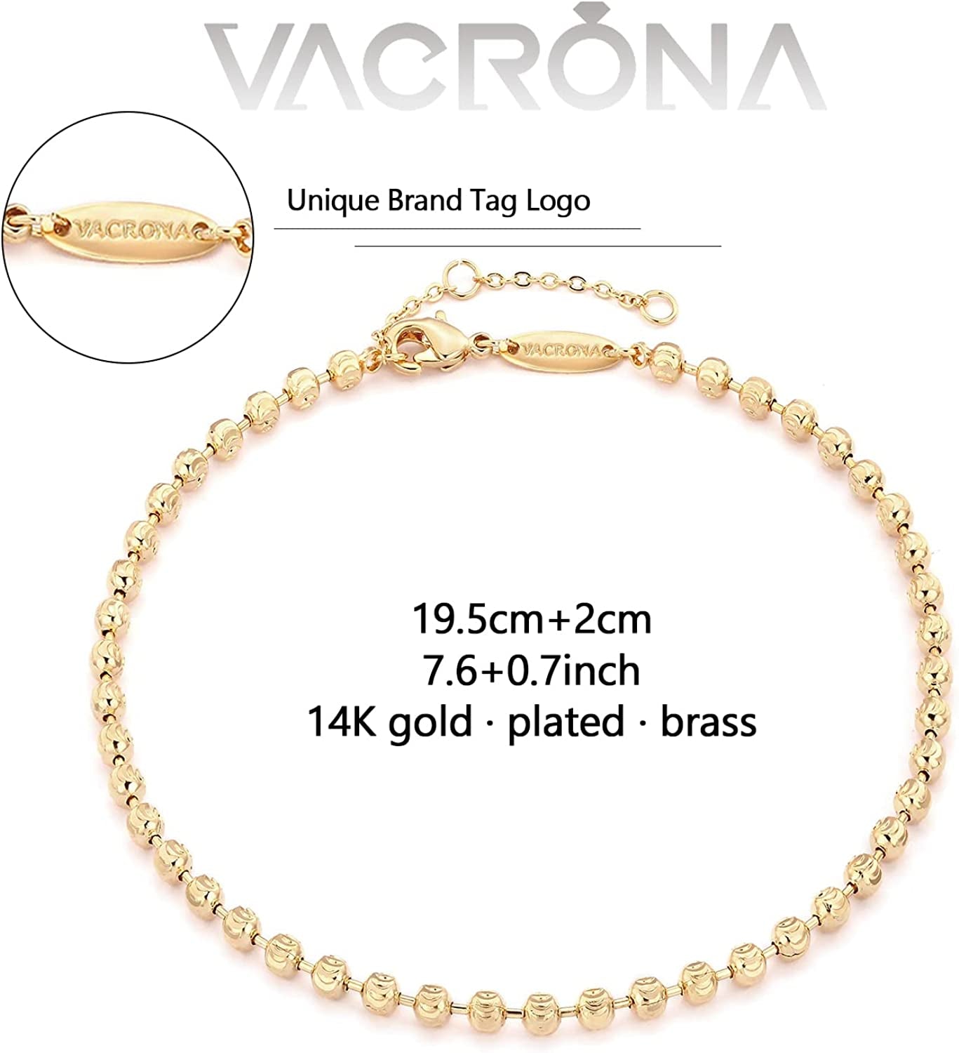 VACRONA Gold Anklets for Women 14K Gold Plated Boho Beach Beaded Chain Anklet Dainty Turquoises Evil Eye Ankle Bracelet Adjustable Chain Anklet Foot Jewelry Apparel & Accessories > Jewelry > Anklets VACRONA