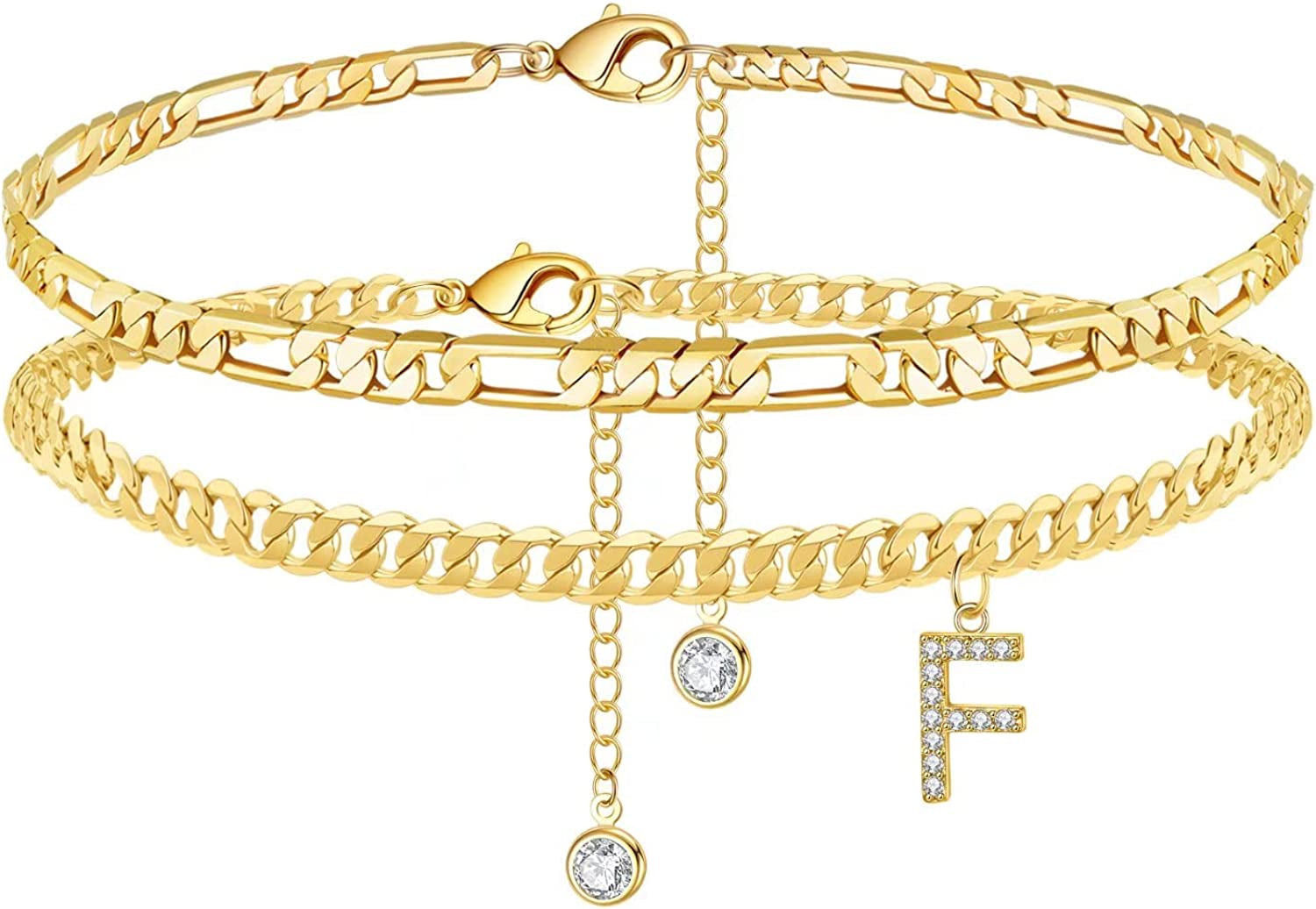 Initial Ankle Bracelets for Women, 14K Gold Plated Layered Initial Cubic Zirconia Ankle Bracelets Dainty Beach Letter Initial Anklet A-Z Gold Anklets for Women Teen Girls Foot Jewelry Gifts Apparel & Accessories > Jewelry > Anklets IEFSHINY F