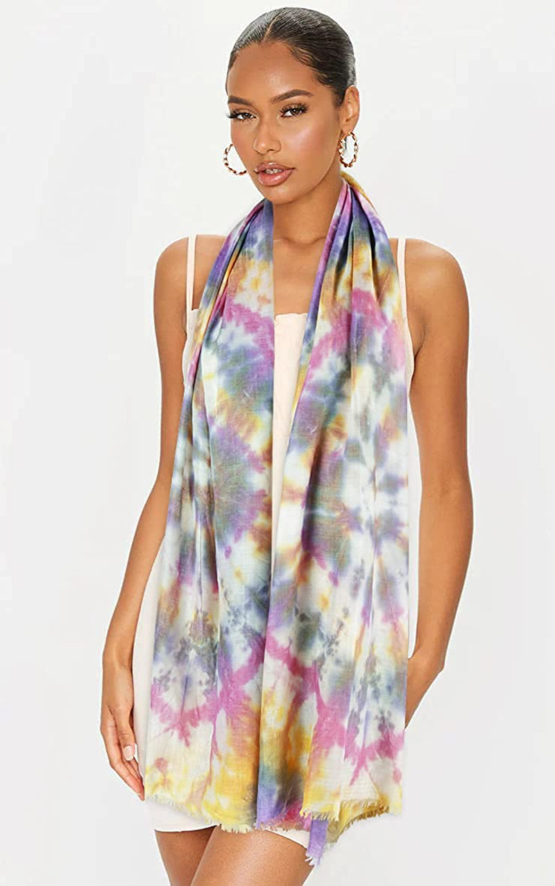 GERINLY Tie Dye Scarf for Women Art Print Head Wrap Vibrant Summer Shawl Nice Hijab Turban Apparel & Accessories > Clothing Accessories > Scarves & Shawls GERINLY