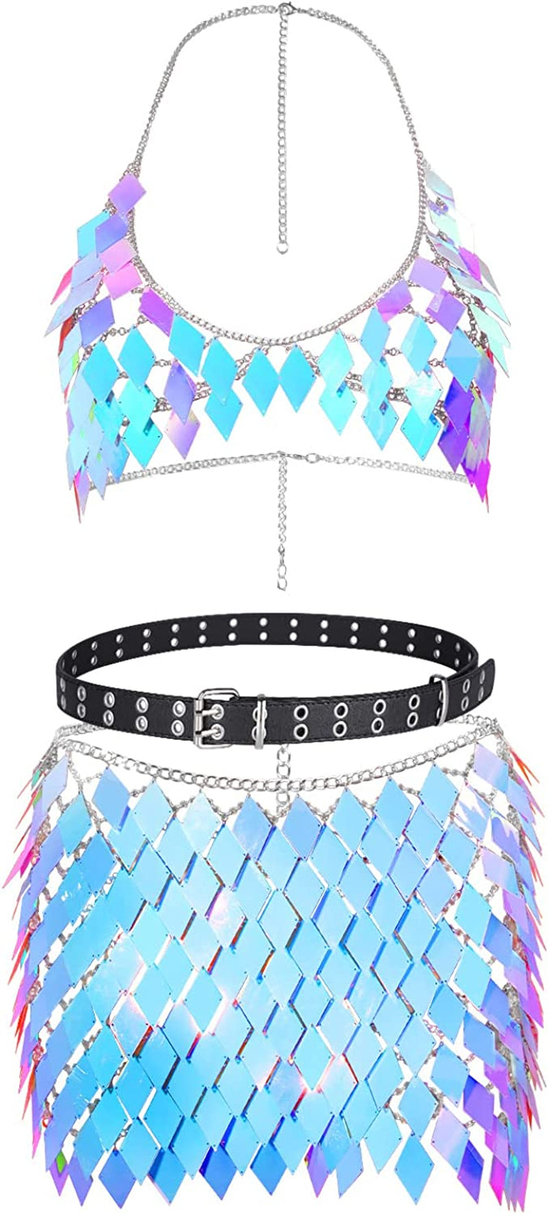 Sequins Tassels Body Chain Gold Bra Skirts Set Sexy Bikini Rave Festival Party Beach Fashion Accessories Jewelry for Women and Girls Apparel & Accessories > Jewelry > Body Jewelry DOTASI Blue