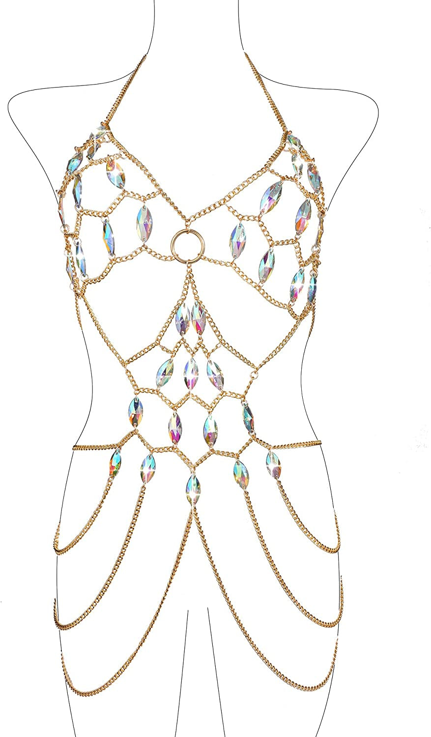 Ccbodily Body Chains Jewelry Accessories - Boho Crystal Tassel Bikini Set Beach Cosplay Bra Chain Body Jewelry for Women and Girls Apparel & Accessories > Jewelry > Body Jewelry CCbodily Style-3