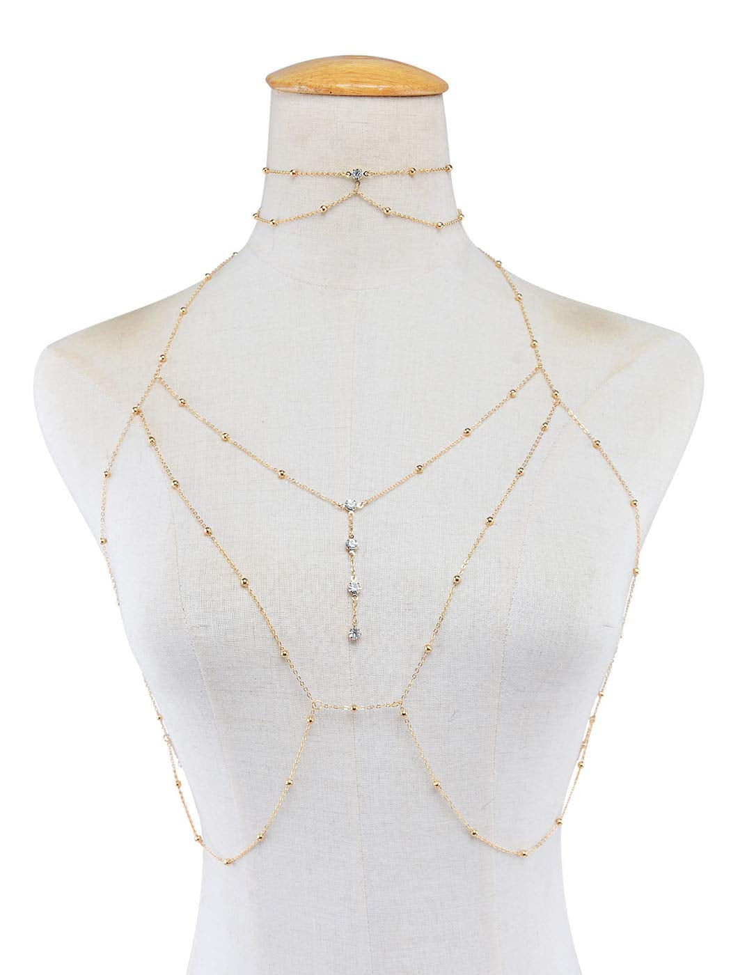 Asooll Crystal Rhinestone Bead Body Chain Harness Body Jewelry Bikini Bra Infinite Personality Body Chain Accessories for Women and Girls (Gold) Apparel & Accessories > Jewelry > Body Jewelry Asooll