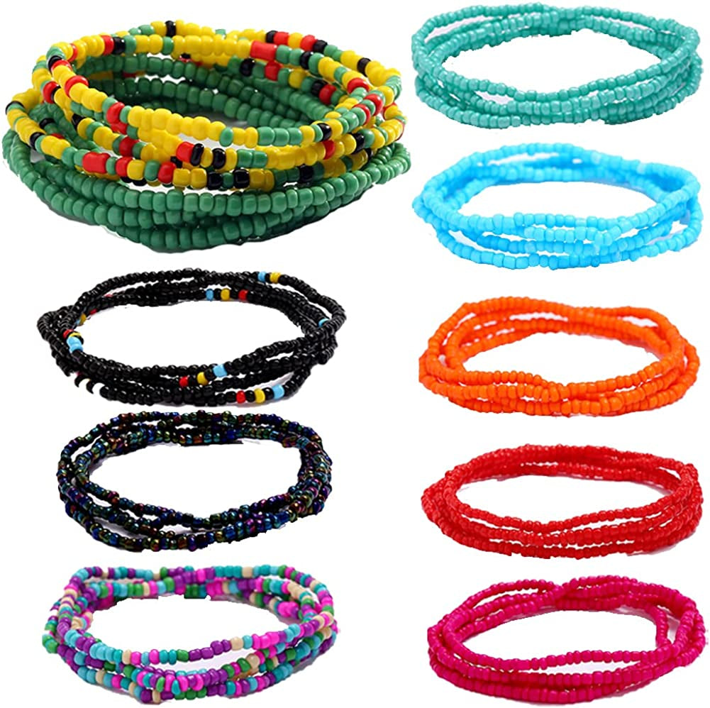 Palotay 16PCS Waist Beads for Women African Waist Beads Chain Colorful Belly Beads Body Chain for the Waist Elastic Stomach Beads Summer Beach Bikini Jewelry Waist Beads Set Apparel & Accessories > Jewelry > Body Jewelry Palotay 10pcs