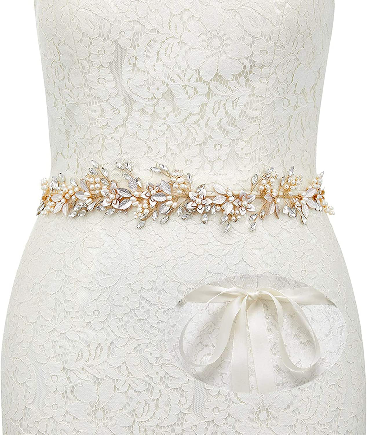SWEETV Flower Bridal Belt Rhinestone Wedding Belt Evening Dress Sash Accessories for Bridesmaid Gown Apparel & Accessories > Clothing Accessories > Belts SWEETV