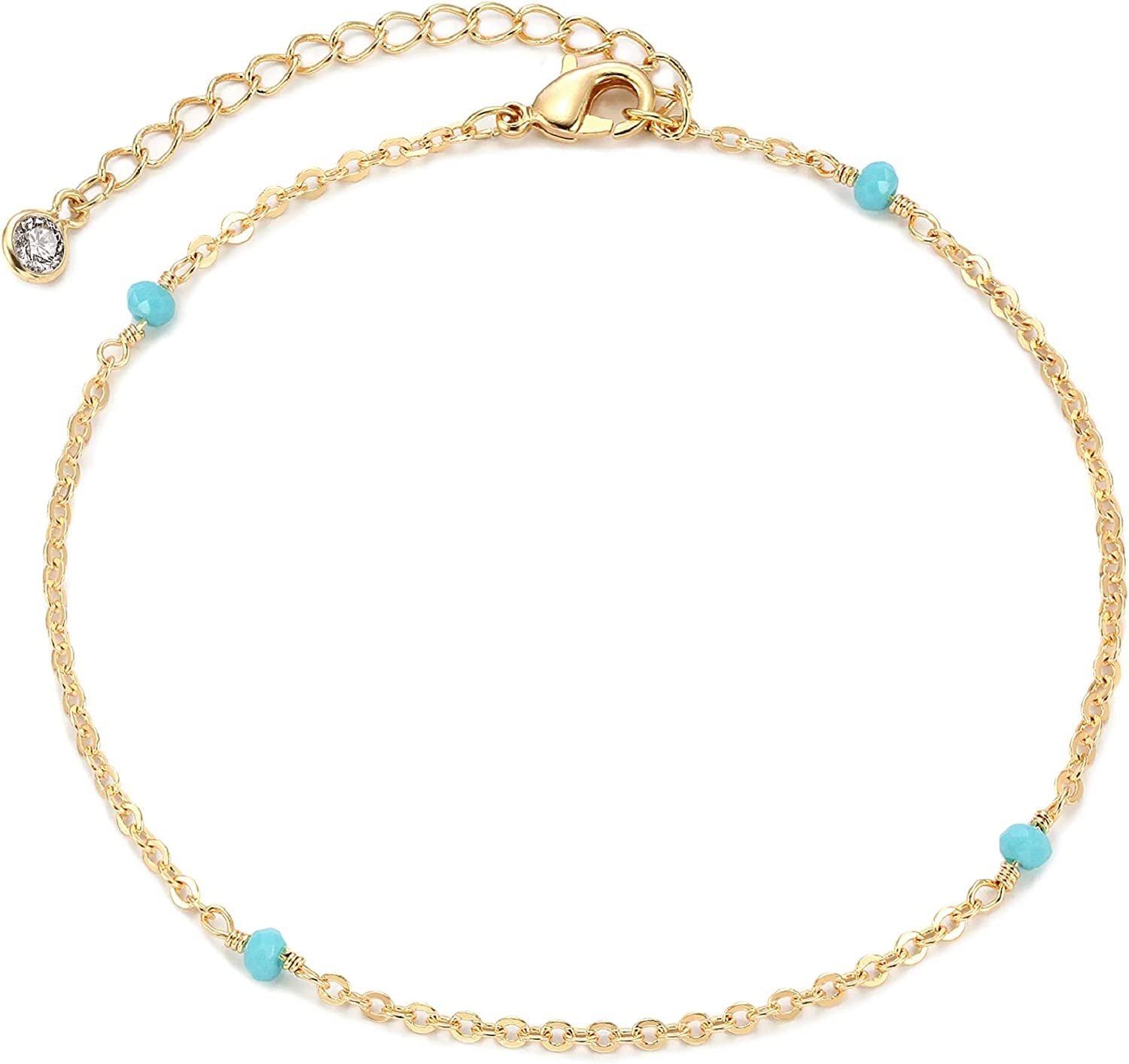 Mevecco Gold Evil Eye Charm Anklet,14K Gold Plated Boho Beach Dainty Cute Tiny Lucky Star Foot Chain Ankle Bracelet Silver Beaded Chain Anklet for Women Apparel & Accessories > Jewelry > Anklets MEVECCO Turquoise