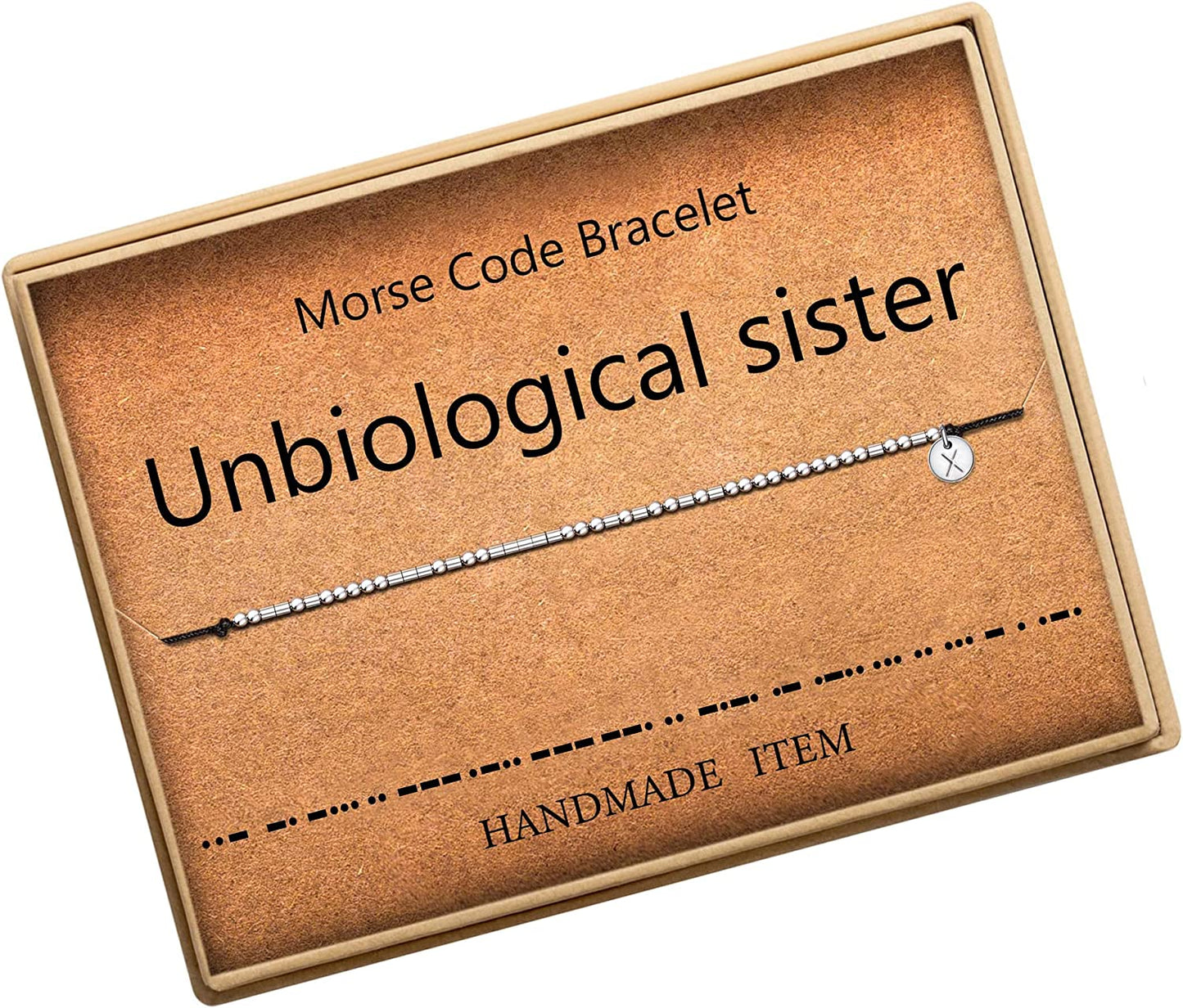 Lcherry Unbiological Sister Morse Code Bracelet Initial a to Z Disc Charm Morse Code Bracelet Beads on Adjustable Silk Cord Inspirational Gift for Women Apparel & Accessories > Jewelry > Bracelets Lcherry X