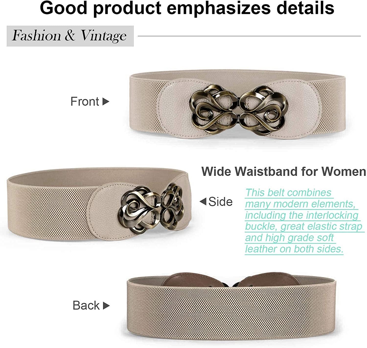 JASGOOD Women Stretchy Belt for Dresses Vintage Elastic Wide Waist Belt Apparel & Accessories > Clothing Accessories > Belts KYLIE MAX