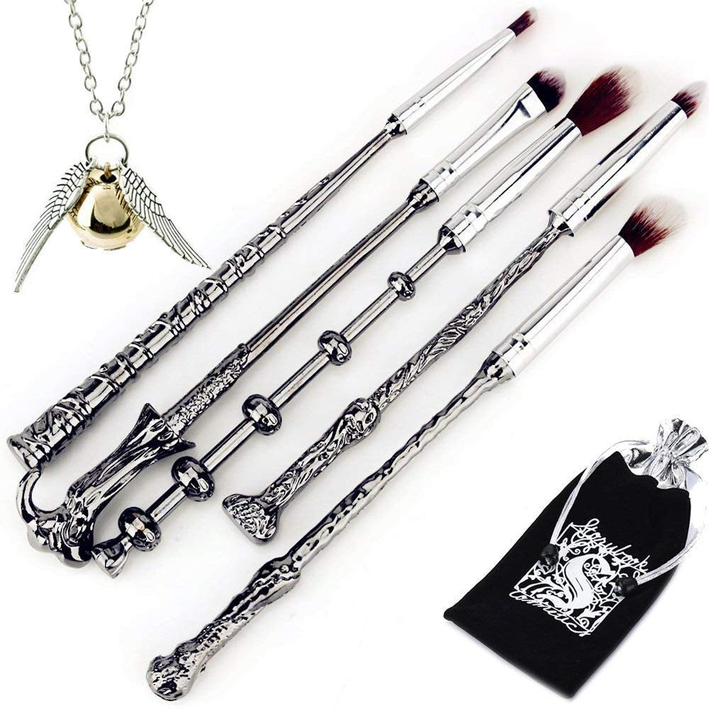 Wizard Wand Potter Makeup Brushes, 5Sets Potter Makeup Brushes Magic for Foundation Eye Shadow Eyeliner Blending Pencil Lip Brush Beauty Tools with Potter Snitch Gold Necklace Health & Beauty > Personal Care > Cosmetics > Cosmetic Tools > Makeup Tools LSKUIKDS