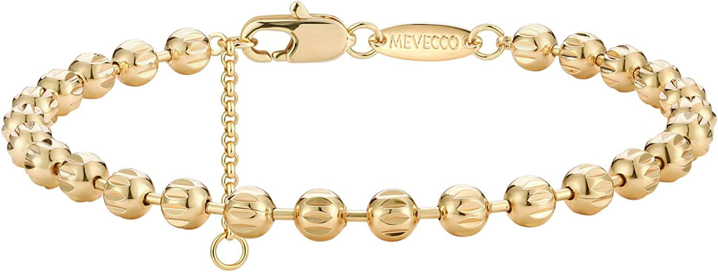 MEVECCO Gold Beaded Bracelets,18K Gold Plated Handmade Cute Satellite Diamond Cut Oval and round Beads Rope Chain Dainty Bracelet for Women Apparel & Accessories > Jewelry > Bracelets Mevecco Pumpkin Beads