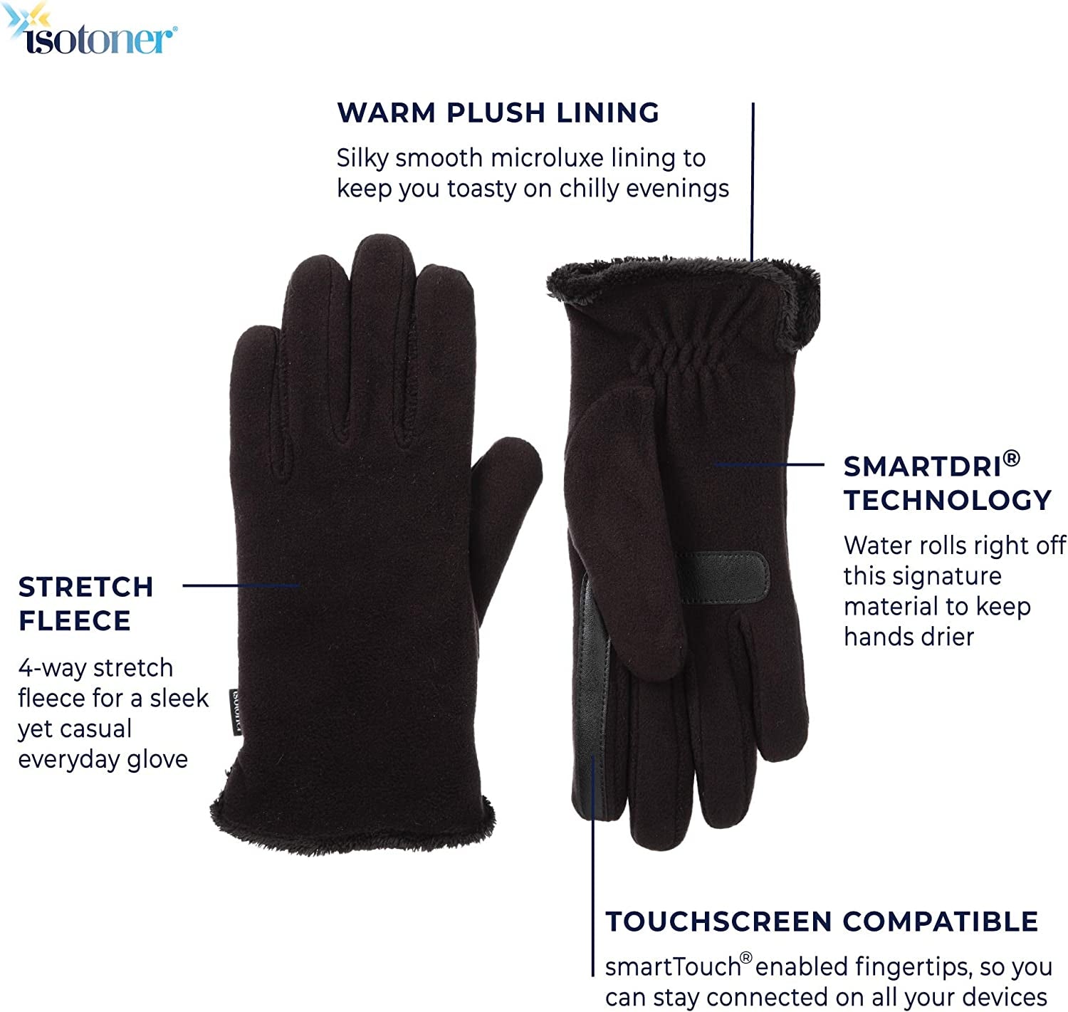 Isotoner Womens Isotoner Womens Stretch Fleece Water Repellent Gloves with Microluxe Lining and Smart Touch Technology Apparel & Accessories > Clothing Accessories > Gloves & Mittens KYLIE MAX
