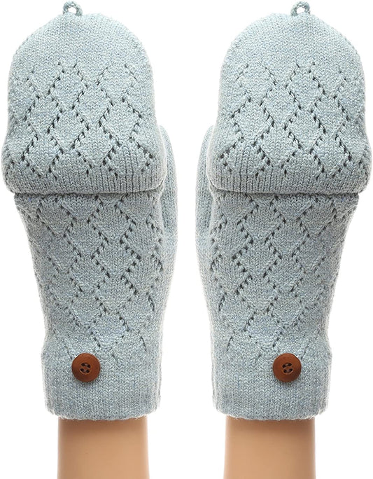 MIRMARU Women'S Knitted Fingerless Mitten Gloves with Flip Cover with Faux Fur Lining Apparel & Accessories > Clothing Accessories > Gloves & Mittens MIRMARU Light Blue One Size