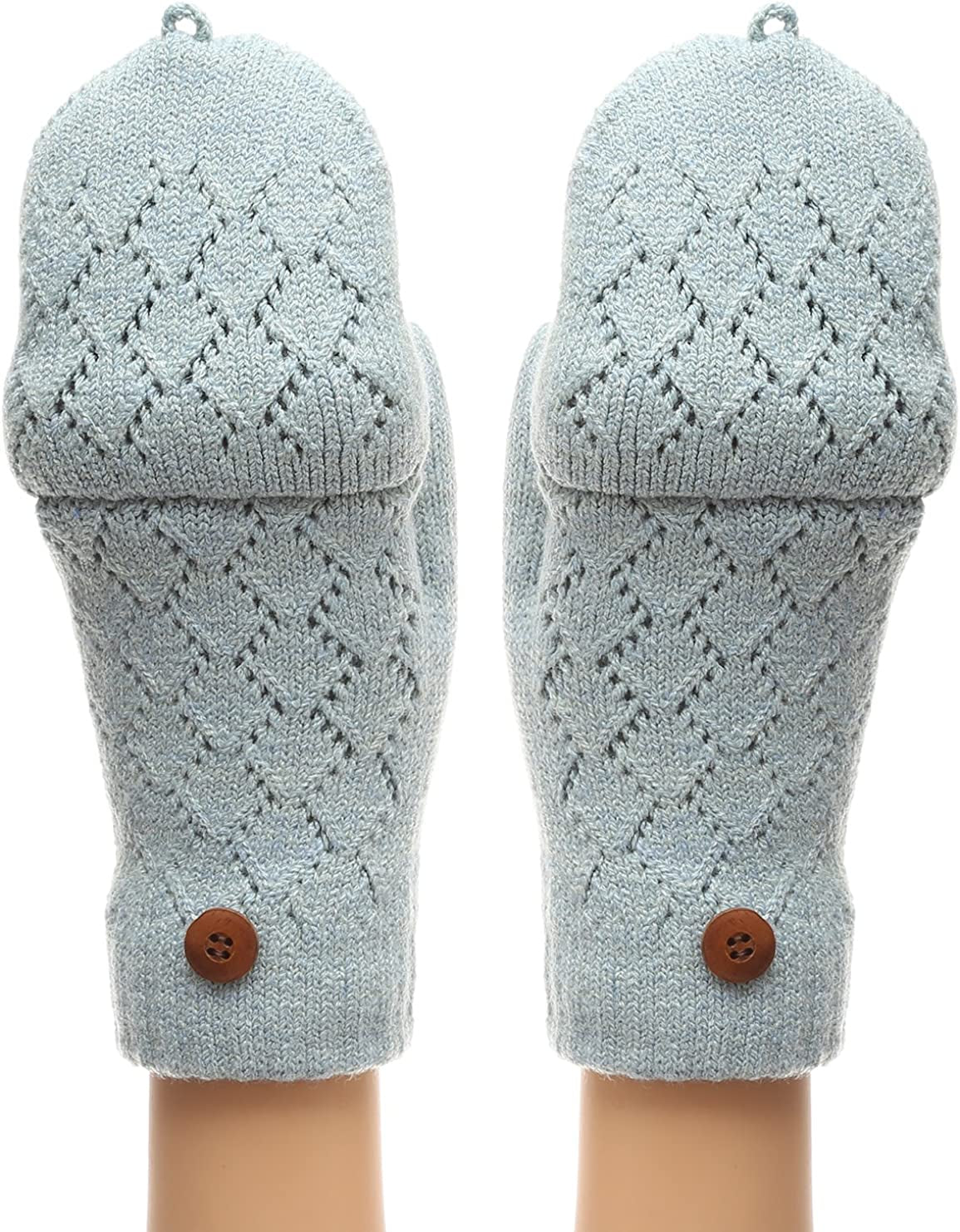 MIRMARU Women'S Knitted Fingerless Mitten Gloves with Flip Cover with Faux Fur Lining Apparel & Accessories > Clothing Accessories > Gloves & Mittens MIRMARU Light Blue One Size
