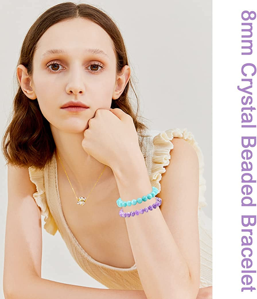 FINZOR 12 Pcs 8Mm Gemstones Beaded Bracelets for Women Men Stone Bead Healing Stretch round Bead Crystal Semi-Precious Bracelets Unisex Apparel & Accessories > Jewelry > Bracelets FINZOR