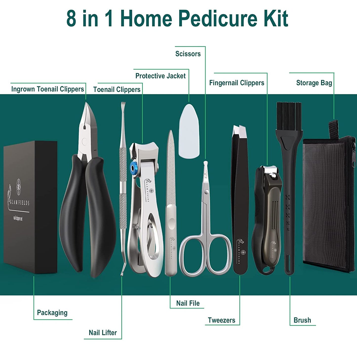 GLAMFIELDS Large Nail Clipper Set (8Pcs), Toe Nail Clippers for Thick Nails for Seniors, Ingrown Toenail, Paronychia, Big Toenail Clippers with Easy Grip Rubber Handle for Podiatrist/Adult /Men/ Women Health & Beauty > Personal Care > Cosmetics > Cosmetic Tools > Nail Tools GLAMFIELDS