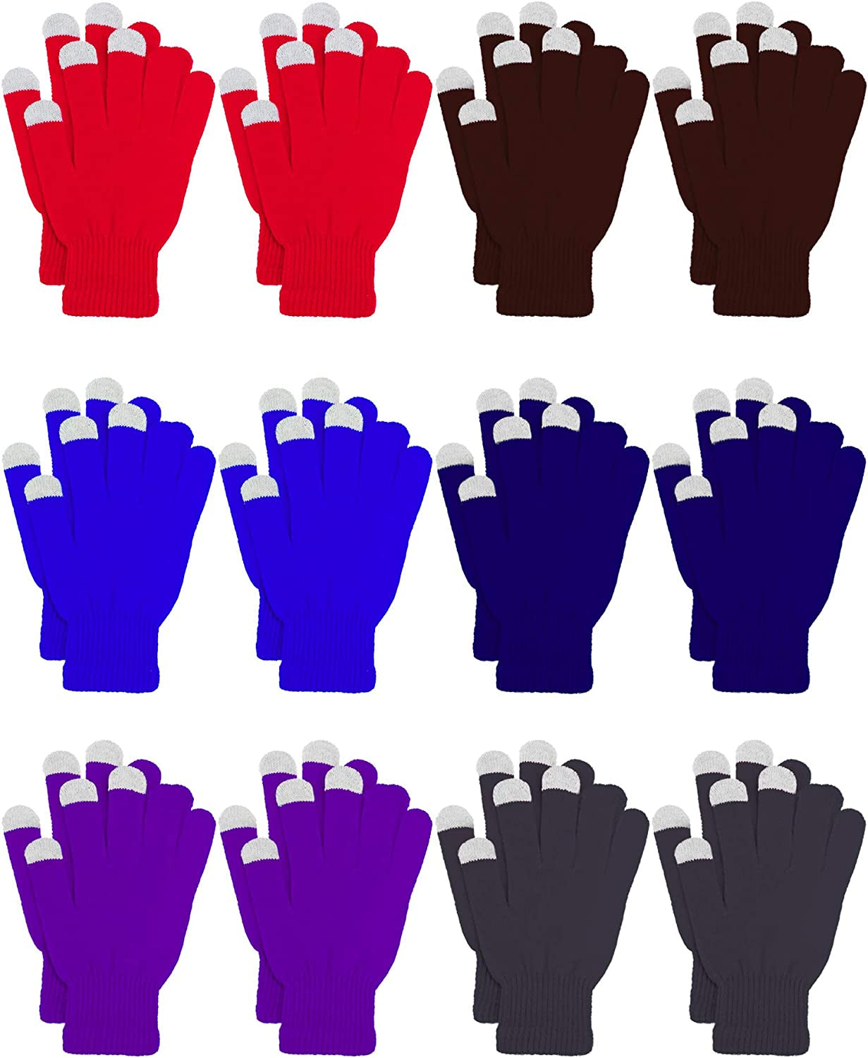 Pangda 12 Pairs Touchscreen Gloves Stretch Knitted Texting Gloves Warm Windproof Solid Color Mittens for Men and Women Apparel & Accessories > Clothing Accessories > Gloves & Mittens Pangda Dark Gray, Brown, Navy, Red, Blue, Royal Blue 7 x 4 Inch
