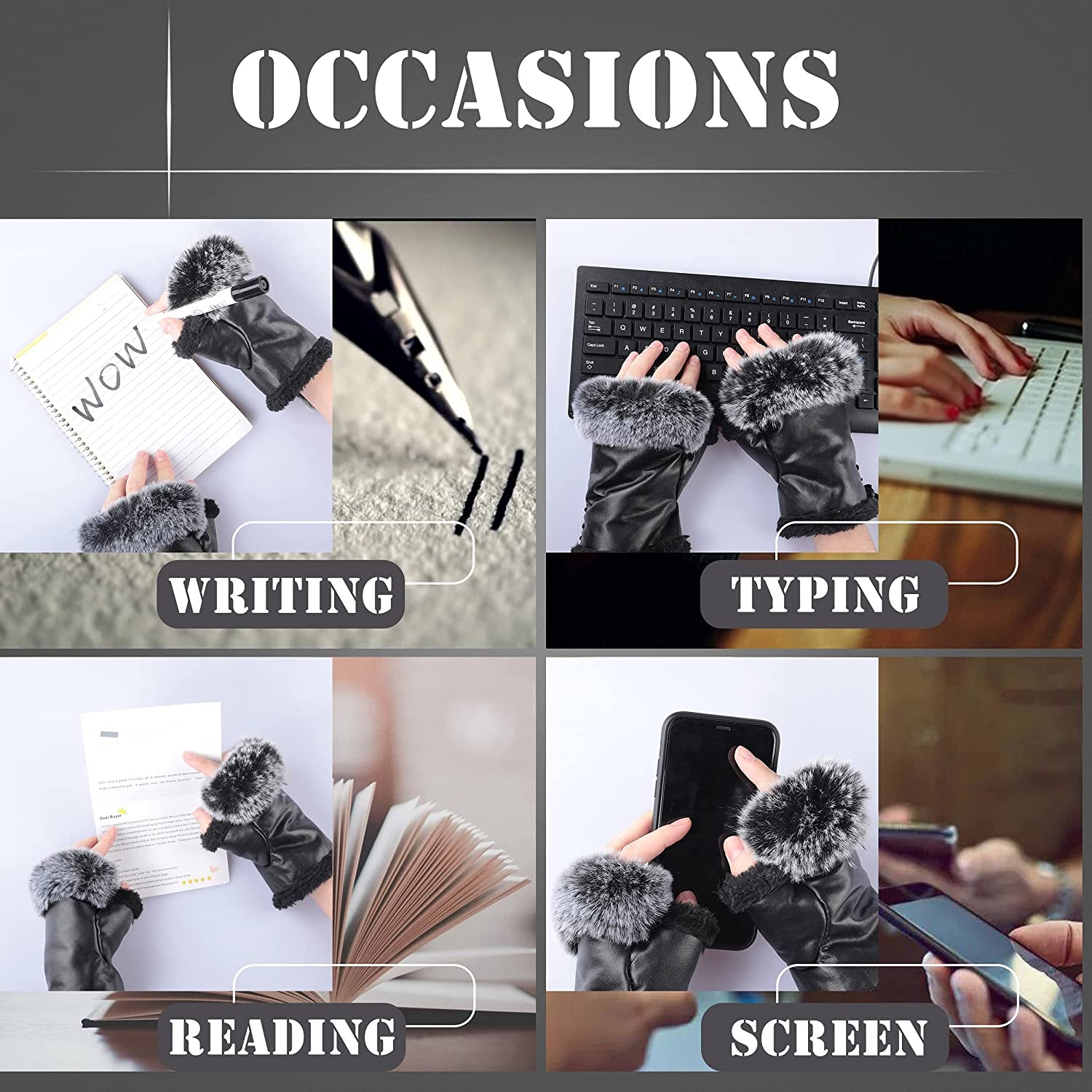 Winter Fingerless Gloves Cute Typing Gloves Fuzzy Furry Leather Mittens Faux Fur Lined Gloves Warm Hands Warmer Gloves Women Apparel & Accessories > Clothing Accessories > Gloves & Mittens Fur Story