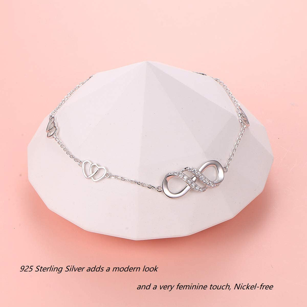 Infinity Anklet 925 Sterling Silver for Women Girls Adjustable Heart Ankle Bracelet Boho Beach Foot Chain 9+1 Inch Charm Jewelry Best Birthday Gifts Apparel & Accessories > Jewelry > Anklets FLYOW