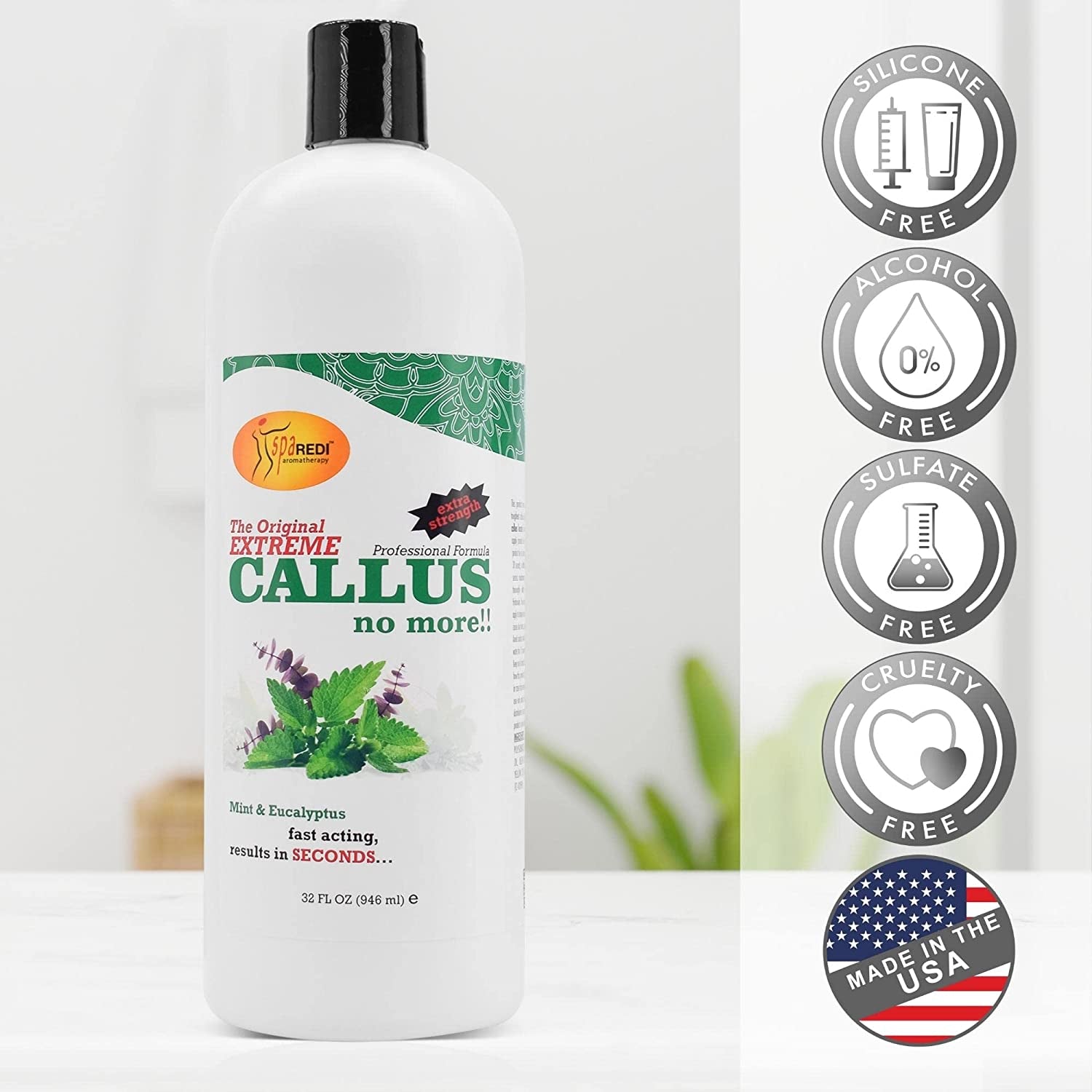 SPA REDI - Callus Remover for Feet Gel - Professional Pedicure Foot Care - Removes Toughest Calluses in Seconds and Smooths Dry Cracked Heels (Mint and Eucalyptus, 32 Oz) Health & Beauty > Personal Care > Foot Care SPA REDI