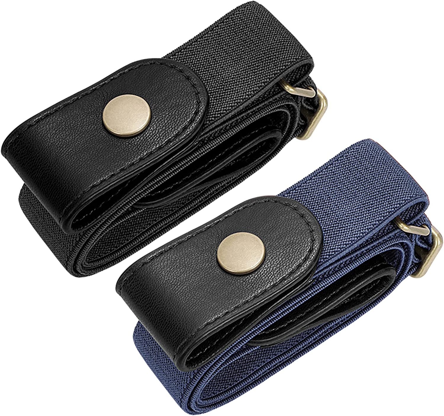 No Buckle Elastic Stretch Belts for Men and Women, Comfortable Invisible Belts for Jeans Pants Apparel & Accessories > Clothing Accessories > Belts SUOSDEY F-black+blue(copper Button) L--XXL:Waist size 34''-48''