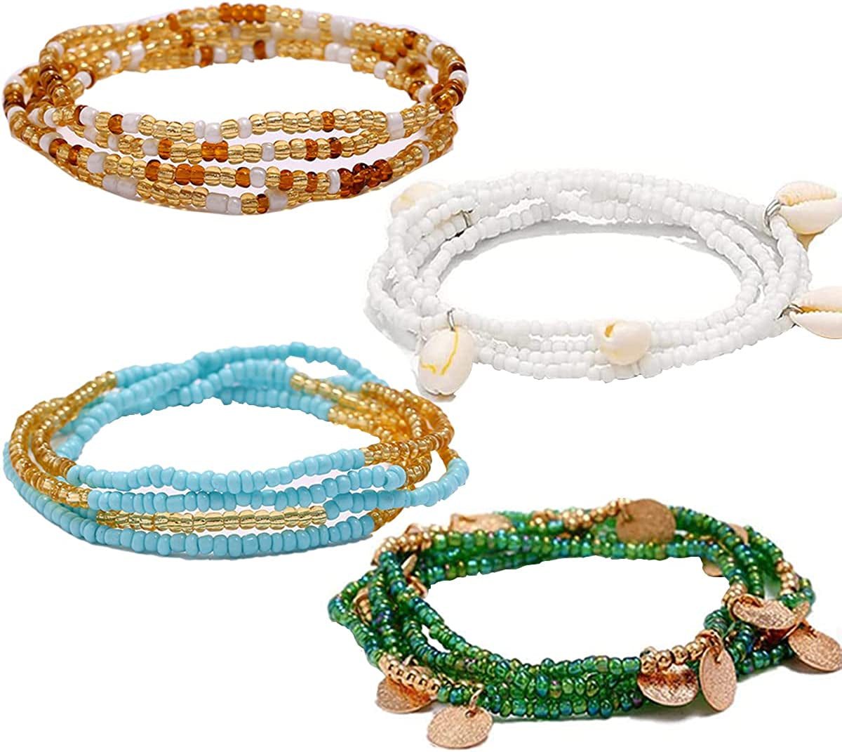 Ronglry 8PCS Waist Beads for Women Girls Belly Beads for the Waist Colorful Summer Body Chains Waist Bead Set African Waist Beads for Weight Loss Belly Waist Beads Chain Jewelry for Summer Beach Apparel & Accessories > Jewelry > Body Jewelry Ronglry 4pcs