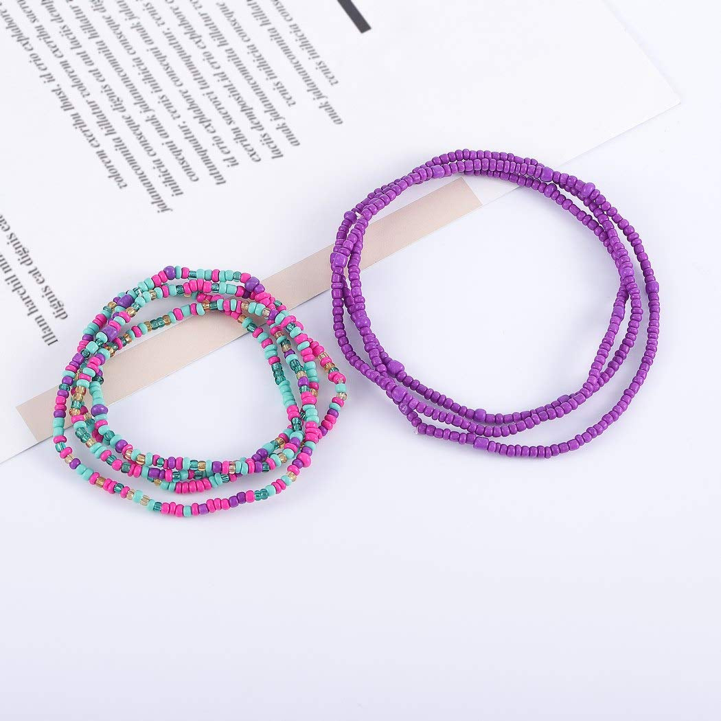 Bomine Boho Waist Chain Body Bead Belly Chains African Body Jewelry Bikini Chains Colorful for Women and Girls (Colorful-Purple) Apparel & Accessories > Jewelry > Body Jewelry Bomine