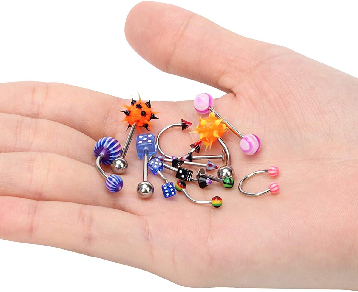 Crazypiercing Lot of 110PCS Body Jewelry Piercing Eyebrow Navel Belly Tongue Lip Bar Ring Apparel & Accessories > Jewelry > Body Jewelry CrazyPiercing