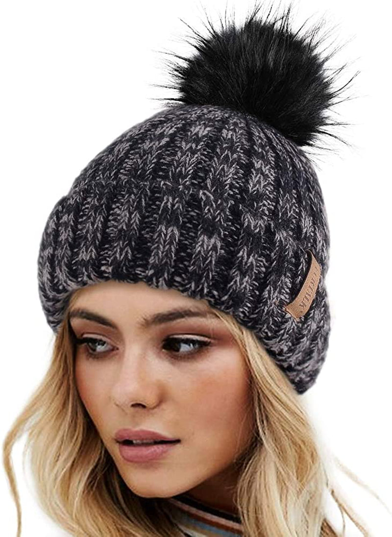 FURTALK Womens Winter Knitted Beanie Hat with Faux Fur Pom Warm Knit Skull Cap Beanie for Women… Apparel & Accessories > Clothing Accessories > Hats KYLIE MAX 14-black Gray