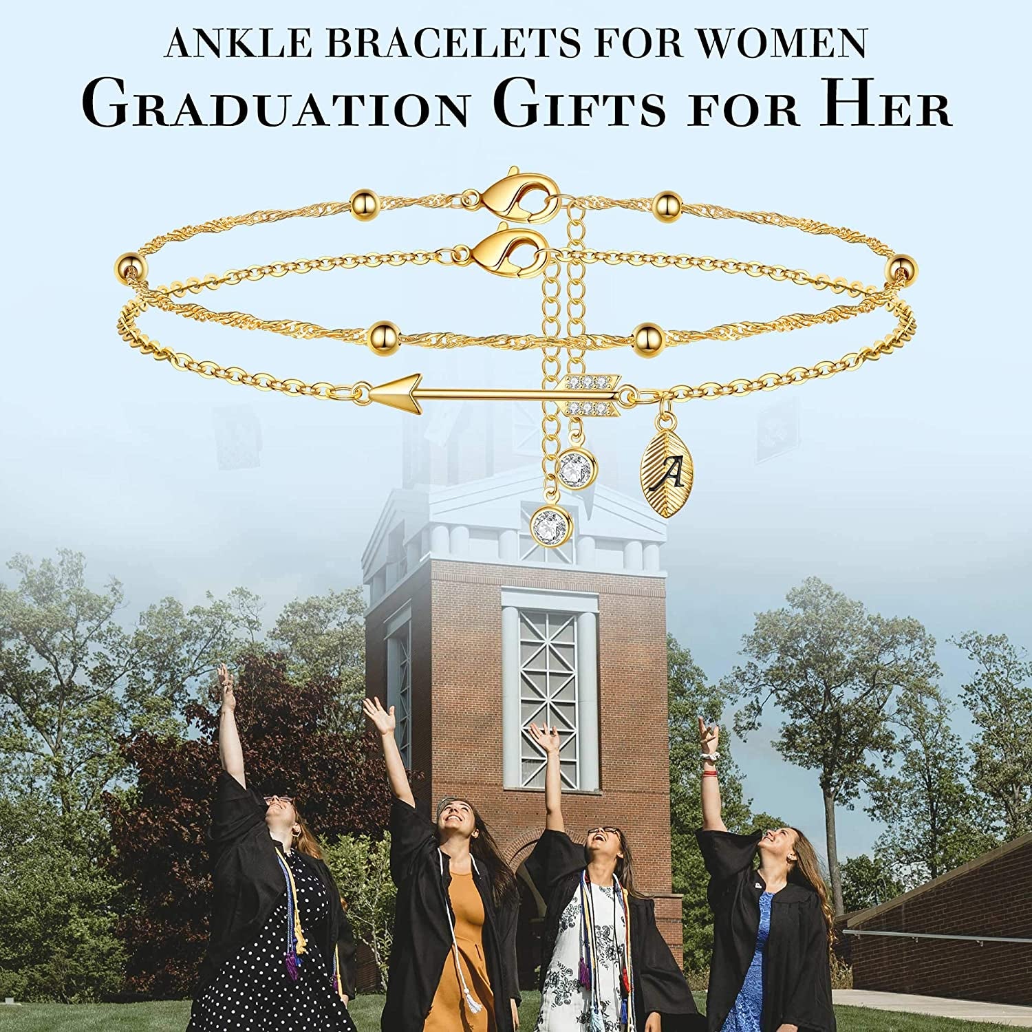 Graduation Gifts for Her 2022 Ankle Bracelets, 14K Gold Plated Inspirational Layering Initial Ankle Bracelets College Graduation Gifts for Her Him Layered Gold Anklets for Women Friendship Gifts Apparel & Accessories > Jewelry > Anklets Yoosteel