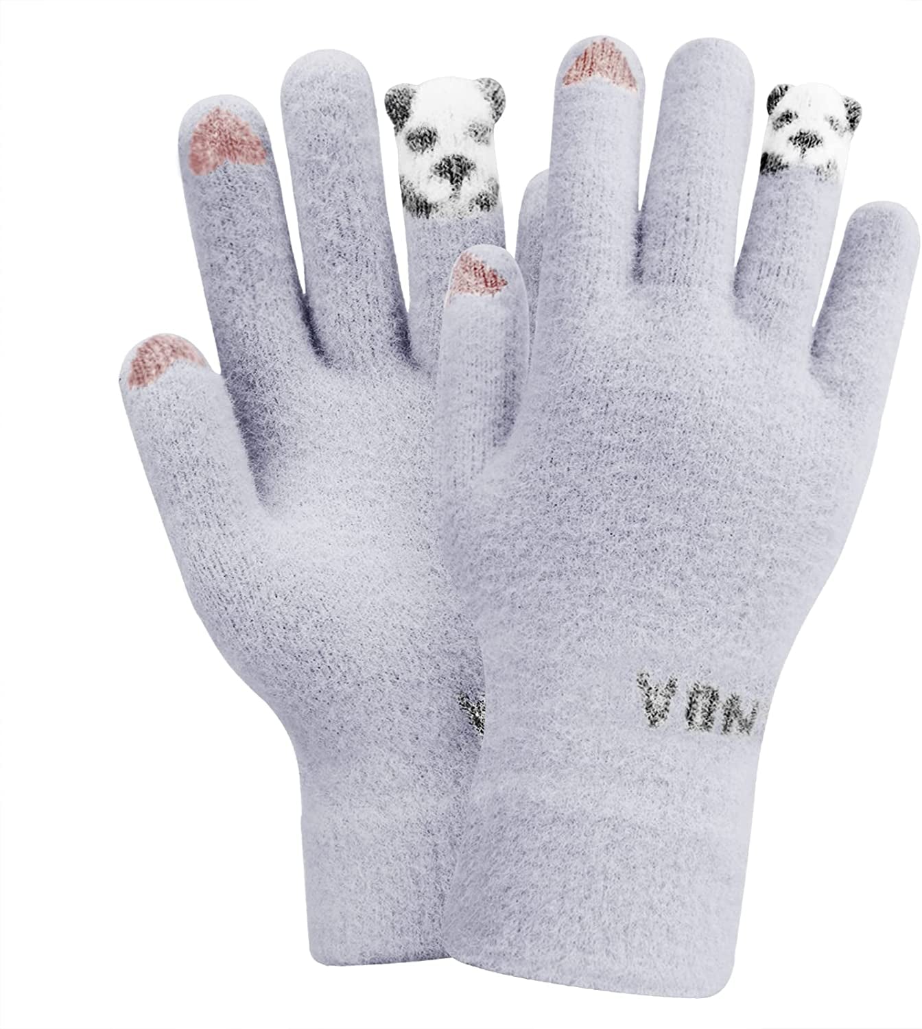 Cute Panda Winter Wool Touchscreen Gloves for Women Girls Windproof Warm Knit Texting Gloves Mittens Gift for Christmas Day Apparel & Accessories > Clothing Accessories > Gloves & Mittens FakeFace Gray Knit