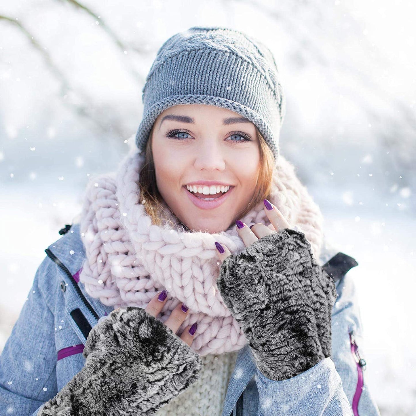 Fingerless Fur Gloves Smooth Faux Rabbit Furry Gloves Winter Warm Knitted Gloves for Women Girls Apparel & Accessories > Clothing Accessories > Gloves & Mittens Geyoga