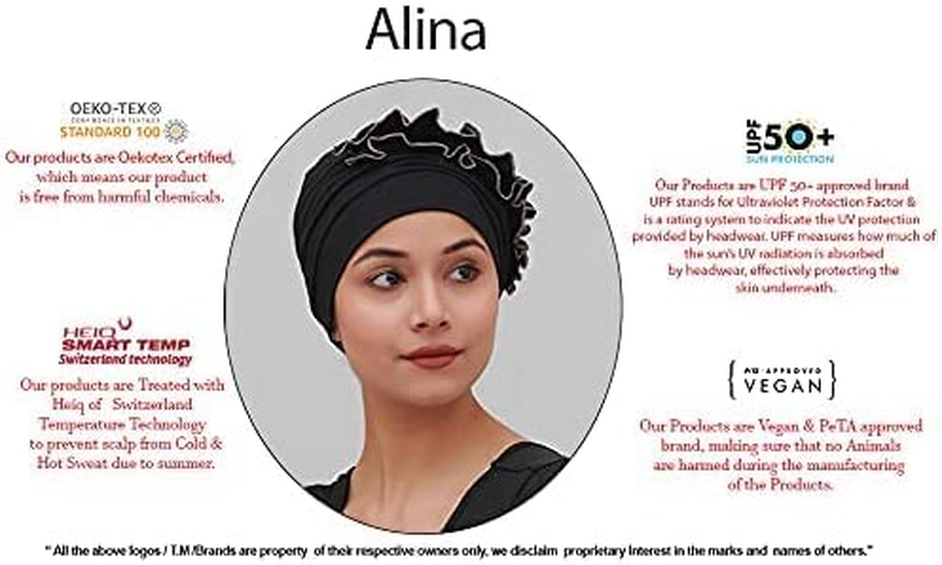 SAKUCHI Women Chemo 2 Piece Ruffle Cap & Band for Cancer Hair Loss Women Silky Soft Bamboo Headwear (2 Piece) Apparel & Accessories > Clothing Accessories > Headwear SAKUCHI