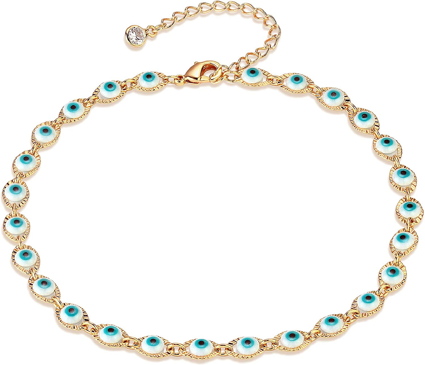 Dremmy Studios Simple Gold Chain Anklet,14K Gold/Silver Plated Dainty Summer Beach Anklets for Women Apparel & Accessories > Jewelry > Anklets DREMMY STUDIOS Blue Evil Eye