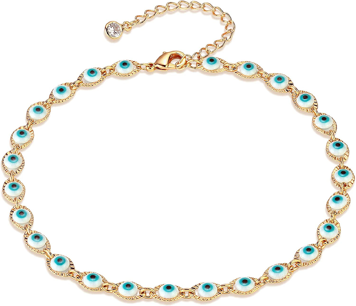 Dremmy Studios Simple Gold Chain Anklet,14K Gold/Silver Plated Dainty Summer Beach Anklets for Women Apparel & Accessories > Jewelry > Anklets DREMMY STUDIOS Blue Evil Eye