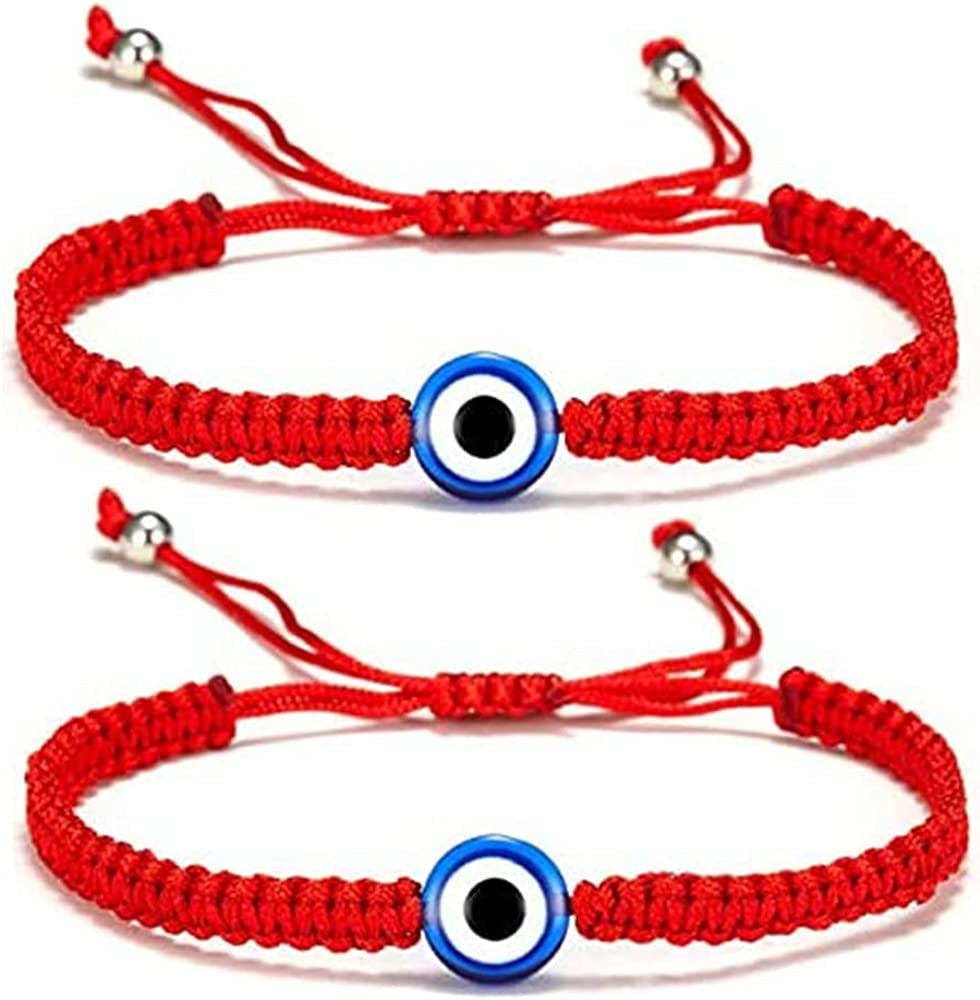 Handmade String Evil Eye Bracelet for Women Men Girls Boys Black Red Thread Adjustable Bracelets Minimalist Jewelry Apparel & Accessories > Jewelry > Bracelets kelistom 02. red one eye-2pcs