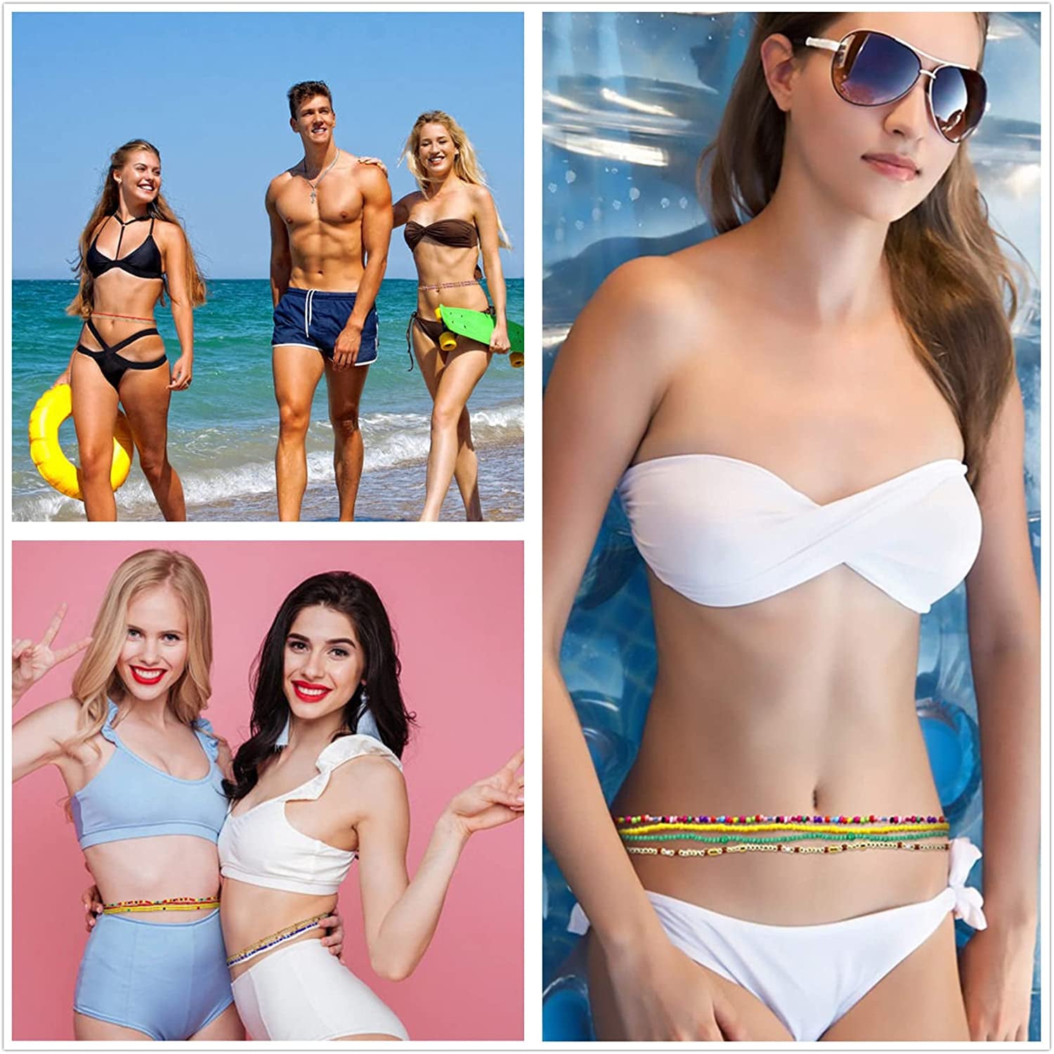 Honsny 24 Pcs Waist Beads for Women, Waist Chains Women Body Chain, Belly Beads Elastic Chain Colorful African Waist Beads plus Size for Loss Beach Bikini Jewelry for Woman Girl Apparel & Accessories > Jewelry > Body Jewelry Honsny