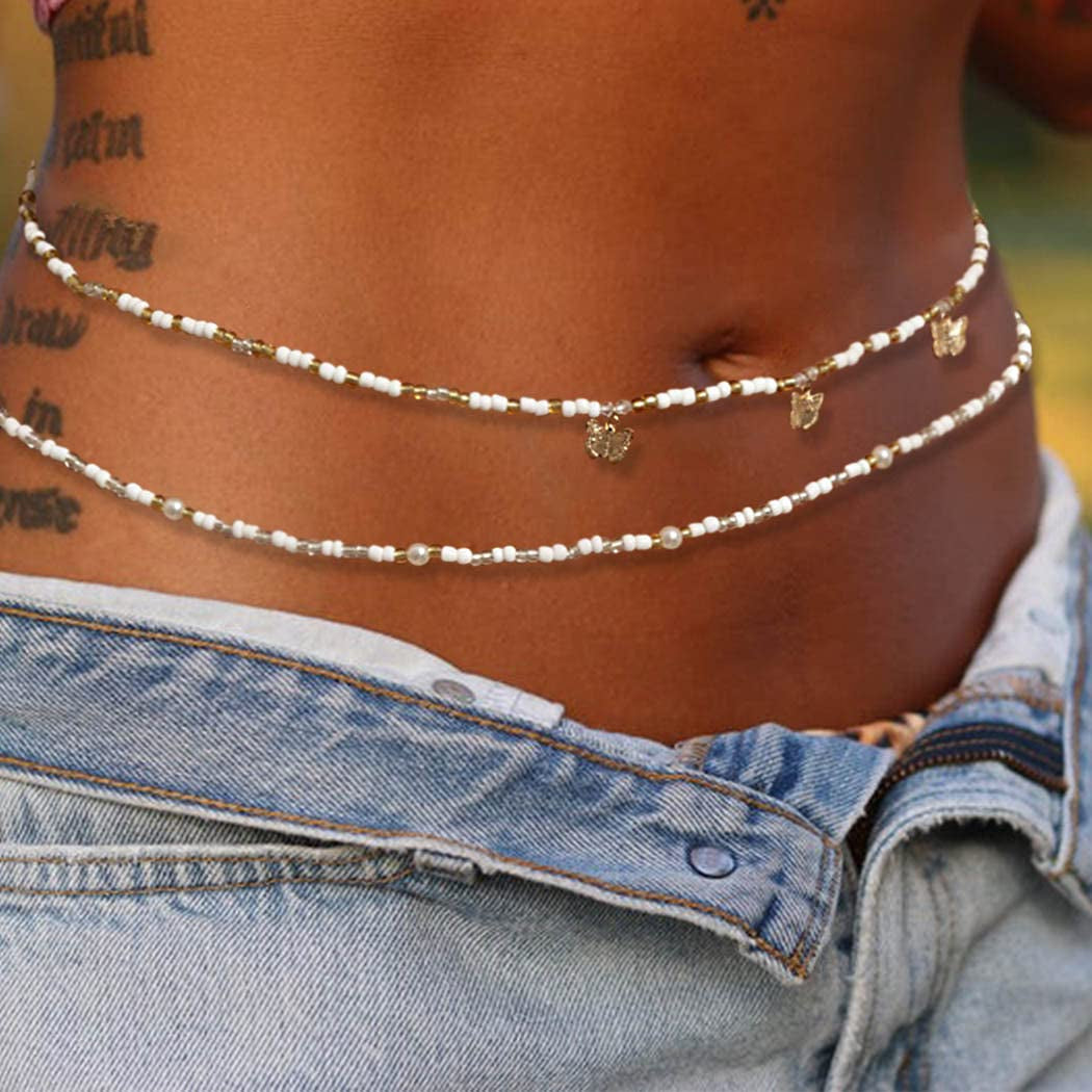 Cosydays Butterfly Waist Bead Belly Chain Gold Seashell Body Beads African Jewelry Elastic Beaded Bikini Chain for Women and Girls Apparel & Accessories > Jewelry > Body Jewelry COSYDAYS