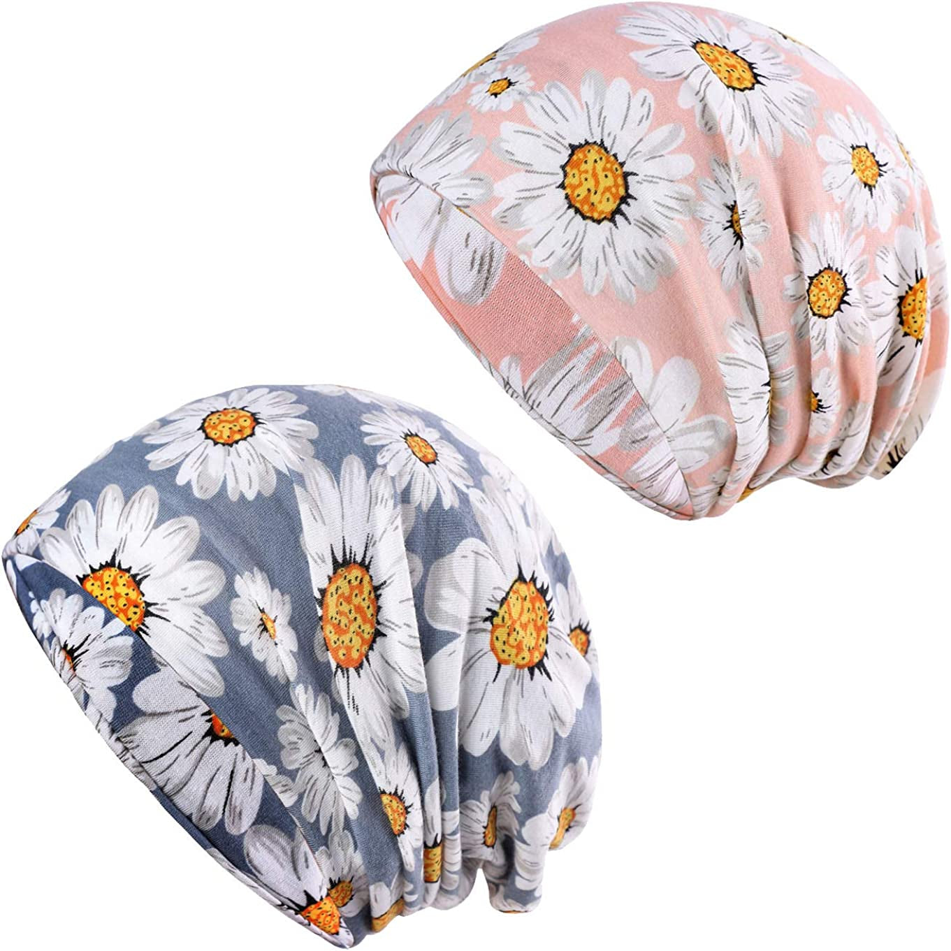 HONENNA Printed Turban Headband Chemo Cap Soft Sleep Beanie Apparel & Accessories > Clothing Accessories > Headwear HONENNA (1pc Grey + 1pc Pink) / Pack 1