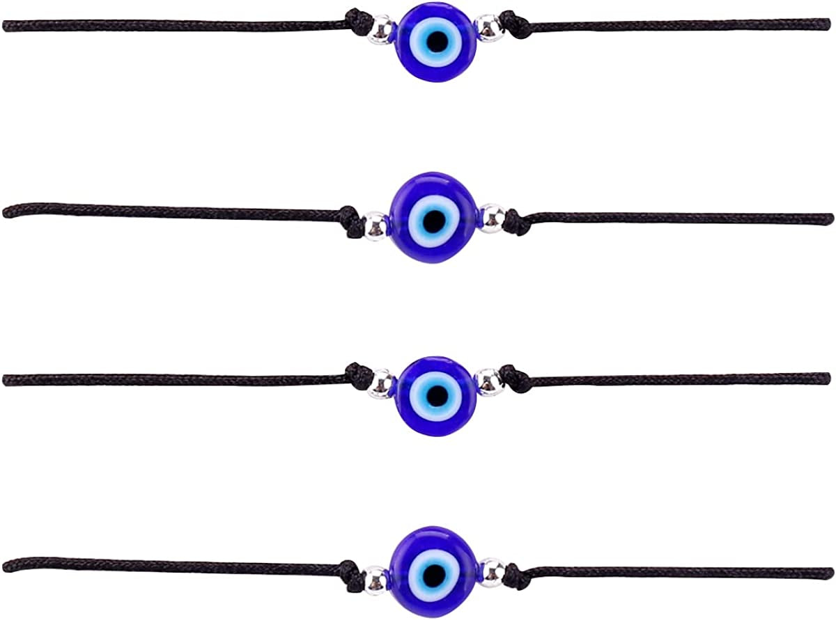 Hand Made 12Pcs Evil Eye Bracelets Pack Bulk Set Women Men Evil Eye Anklet Jewelry Protection Braclet Black Red String Boys&Girls Apparel & Accessories > Jewelry > Anklets SUMMER LOVE 4Pcs Black Silver