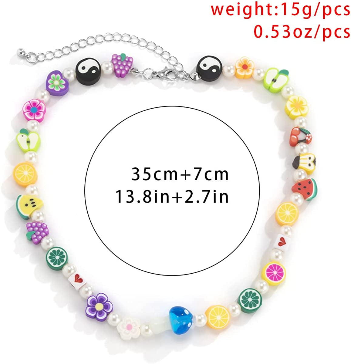Boho Smiley Layered Beaded Necklaces with Strand Bracelet, Smile Face Star Fruits Flowers Heart Shape Beads Pearl Stackable Collar Necklace Anklet for Women Girls Vsco Summer Beach Trip Apparel & Accessories > Jewelry > Anklets Bincon