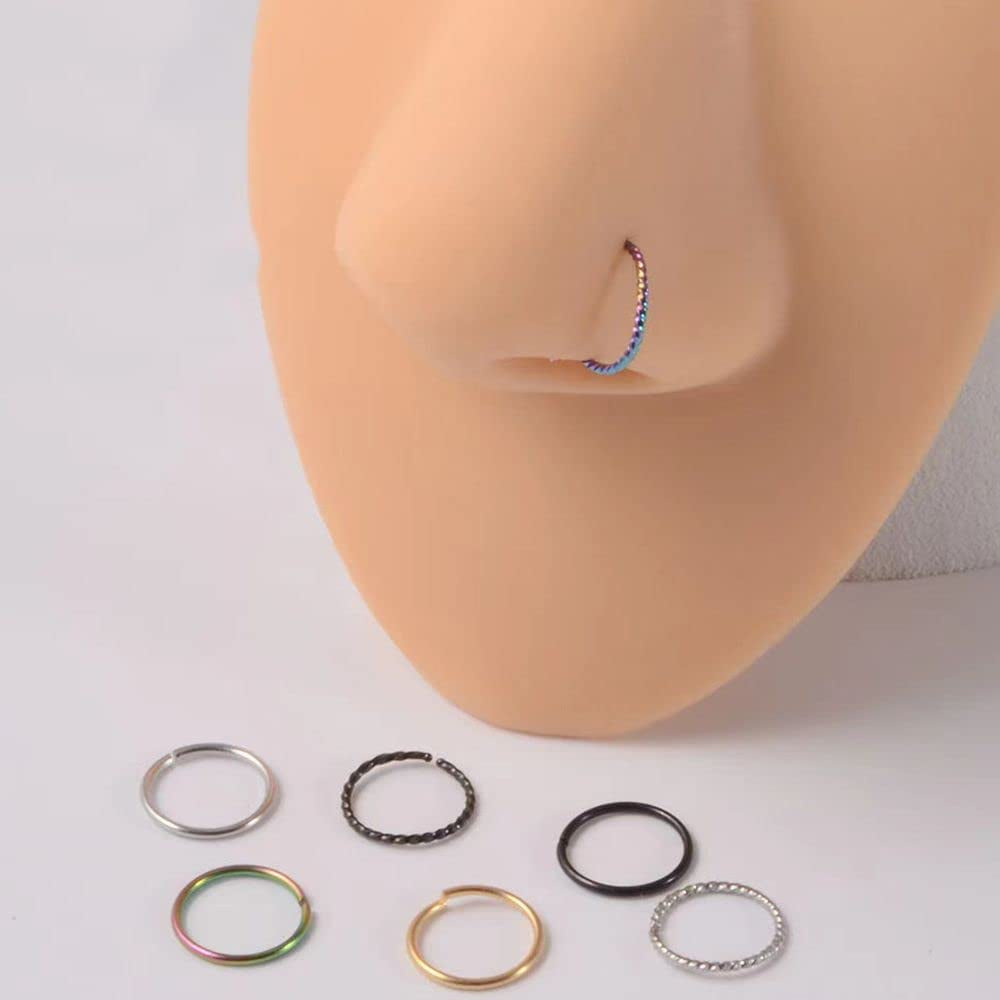 Stainless Steel Twist Nose Rings Hoop Tragus Cartilage Helix Ring Lip Septum Fake Piercing Jewelry Braided Ear Clips Body Accessories(Silver) Apparel & Accessories > Jewelry > Rings Generic