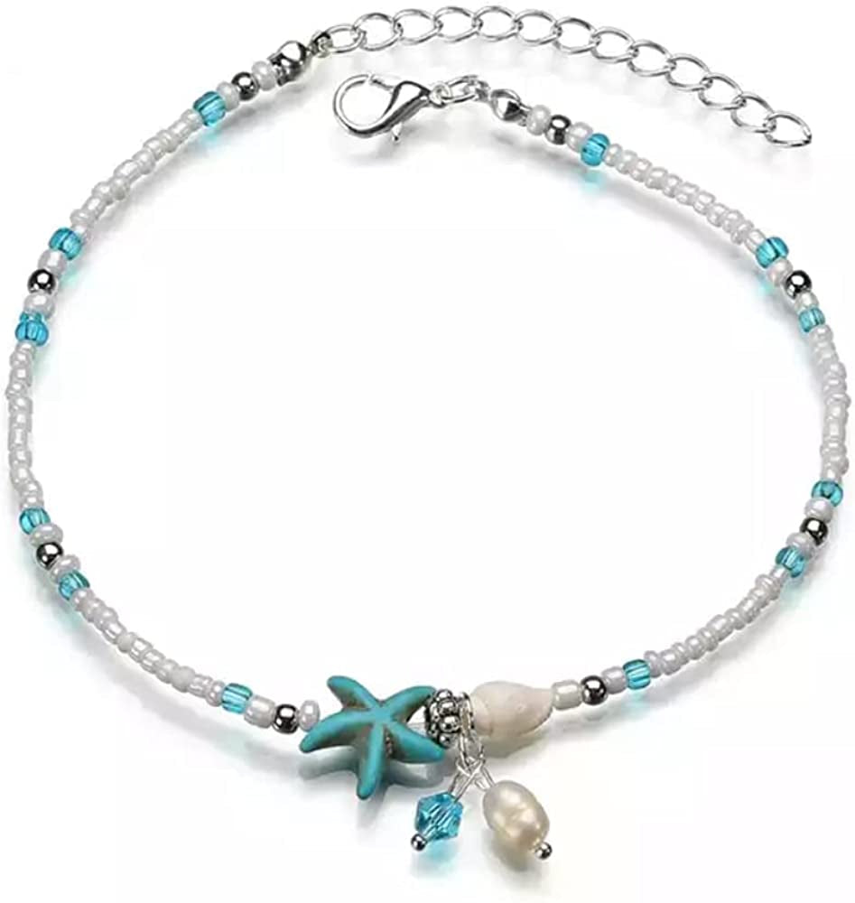 Jeweky Boho Starfish Anklets Blue Ankle Bracelets Pearl Chain Beach Foot Jewelry for Women and Girls Apparel & Accessories > Jewelry > Anklets Jeweky