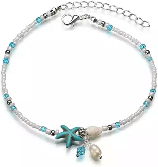 Jeweky Boho Starfish Anklets Blue Ankle Bracelets Pearl Chain Beach Foot Jewelry for Women and Girls Apparel & Accessories > Jewelry > Anklets Jeweky