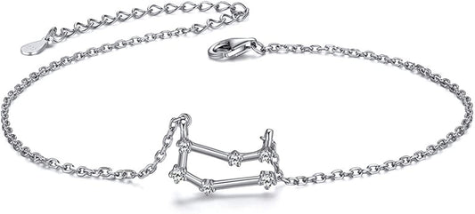 Chicsilver 12 Constellation Zodiac Anklet for Women Girls Sterling Silver Cubic Zirconia Horoscope Ankle Bracelets, 8"-10" Adjustable(With Gift Box) Apparel & Accessories > Jewelry > Anklets ChicSilver Jewelry Gemini (May 21 - Jun 20)