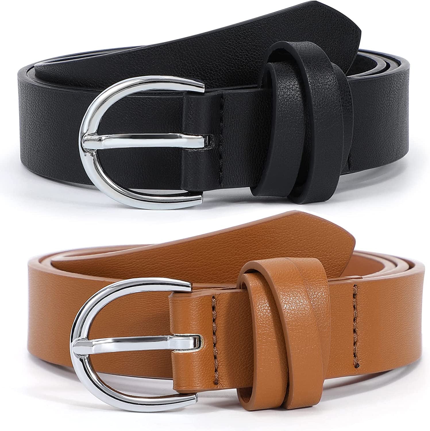 JASGOOD 2 Pack Women Leather Belt for Jeans Pants,Fashion PU Leather Belt with Alloy Buckle Apparel & Accessories > Clothing Accessories > Belts KYLIE MAX A-black+brown Suit for size 34"-37"