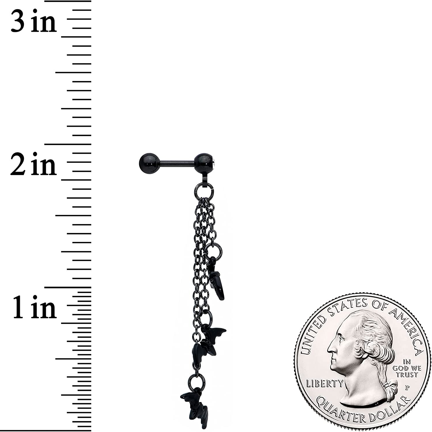 Body Candy 16G Womens Black Plated Steel Bats Chain Dangle Cartilage Earring Helix Tragus Jewelry 1/4" Apparel & Accessories > Jewelry > Body Jewelry Body Candy