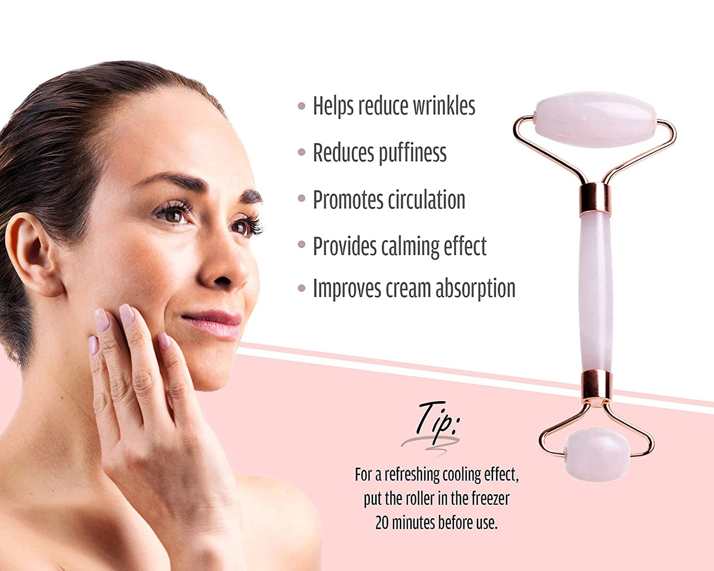 Rose Quartz Roller for Face - Facial Massage Tool for Natural Beauty Skin Care - Pink Face Roller Reduces Dark Eye Circles and Puffiness with 100% Authentic Quartz Crystal, by True Rose Beauty Health & Beauty > Personal Care > Cosmetics > Cosmetic Tools > Skin Care Tools True Rose Beauty