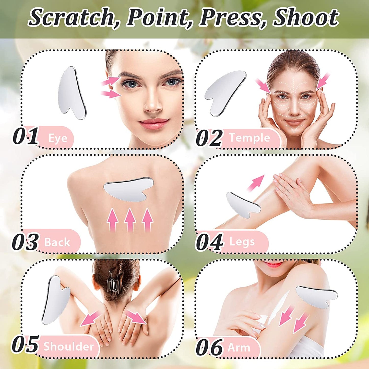 Nuanchu Stainless Steel Gua Sha Facial Tools Guasha Tool for Face Metal Gua Sha Tighten Skin Heart Massage Guasha Beauty Tool for Body Eyes Neck Massager with Travel Pouch (Heart Style) Health & Beauty > Personal Care > Cosmetics > Cosmetic Tools > Skin Care Tools Nuanchu