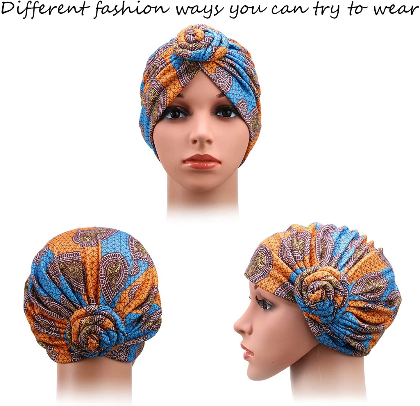 SATINIOR 4 Pieces African Pattern Headwrap Pre-Tied Bonnet Turban Knot Beanie Cap Headwrap Hat Apparel & Accessories > Clothing Accessories > Headwear SATINIOR
